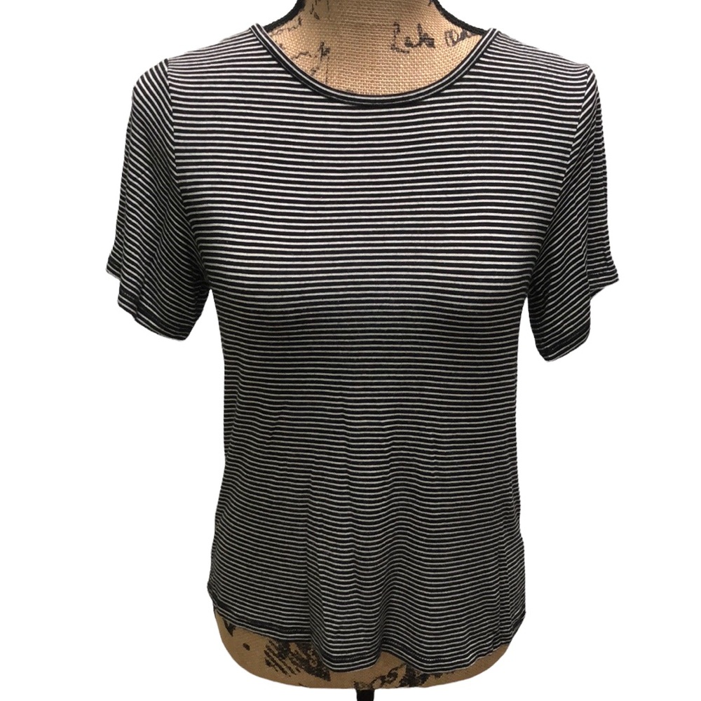 {Altar'd State} Black And White Striped Keyhole Back Tee